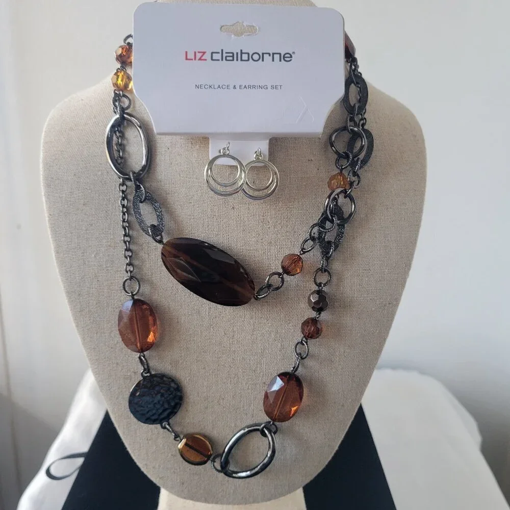 Lia Sophia Root Beer Assorted Beads on Hematite Chain